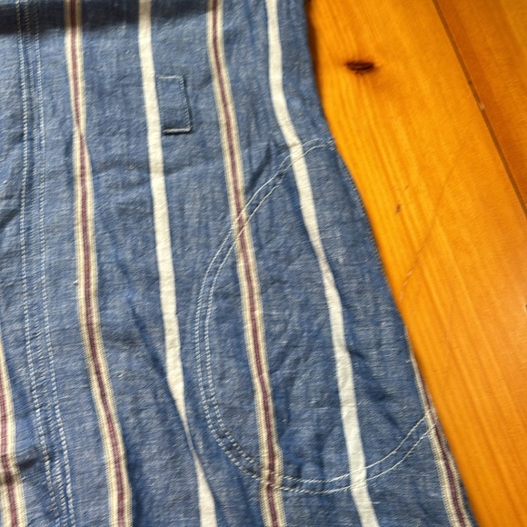 PILCRO Petite 2P Blue Stripe Linen Shirtdress V-Neck Lagenlook - Picture 4 of 8
